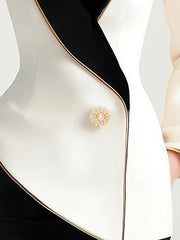 Elegant Asymmetrical White Blazer with Black Contrast Lapels