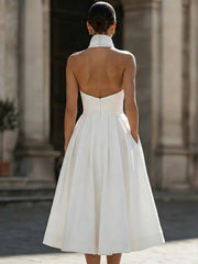 Structured Halter Collar A-Line Midi Dress