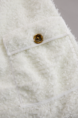 Ivory Tweed Button-Down Midi Dress With Patch Pockets
