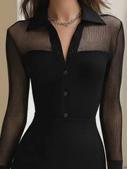 Black Sheer Sleeve Knit Top Skirt Set