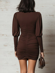 Brown Knit Fitted Mini Dress