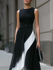 Asymmetric Layered Color-Block Maxi Dress