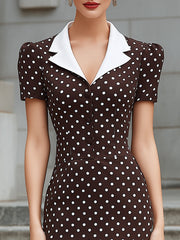 Polka Dot Contrast Collar Tailored Midi Dress