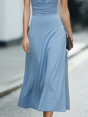 Turtleneck Cap Sleeve Ruched Waist Midi Dress