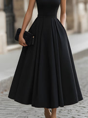 Collared Short Sleeve Pleated A-Line Midi Dress