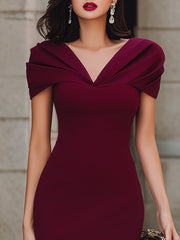 Off-Shoulder Draped Neckline Bodycon Midi Dress