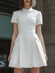 Structured Collared Short Sleeve A-Line Mini Dress