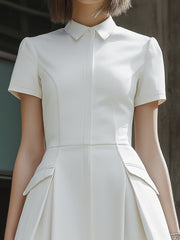 Structured Collared Short Sleeve A-Line Mini Dress