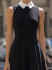 Sleeveless Contrast Collar Mesh Hem Midi Dress
