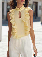 Cream Yellow Ruffle Trim Sleeveless Top