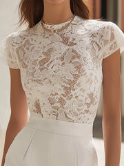 White Lace Top Lined Mini Skirt Set
