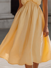 Halter Neck Gathered Waist Flowing Midi Dress