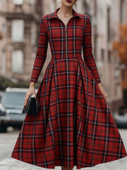 Elegant Long Sleeve Plaid Dress - Perfect Blend Of Classic And Contemporary
