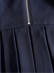Navy Collared Zip-Front Pleated Mini Dress