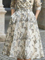 Mooyius Embroidered Mesh Midi Dress With Metallic Leaf Motif