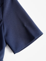 Navy Collared Zip-Front Pleated Mini Dress
