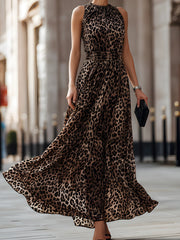 Sleeveless Leopard Print Flowing Maxi Dress