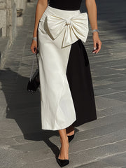 Black White Color Block Top Midi Skirt Set