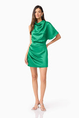 Ameera Asymmetric Mini Dress in Forest Green