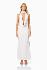 Faith Chic Deep V Maxi Dress in Pearl White
