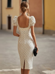 White Black Polka Dot Lace Trim Dress