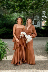 Kai Wrap Long Sleeve Maxi Dress in Mocha Brown