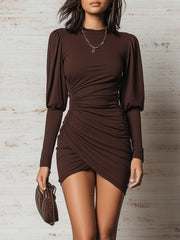 Brown Knit Fitted Mini Dress