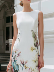 Sleeveless Floral Print Sheath Midi Dress