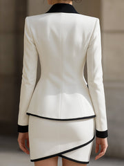 Chic Contrast Trim Tuxedo Blazer and Skirt