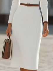 Elegant White Ribbed Knit Hooded Midi Dress