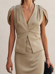 Beige Satin Mermaid Skirt Set