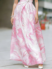 Elegant Pink Marble Print Sleeveless Maxi Dress
