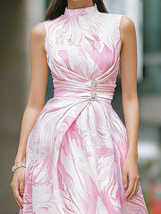 Elegant Pink Marble Print Sleeveless Maxi Dress