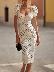 White Black Polka Dot Lace Trim Dress