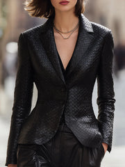 Black Woven Leather Blazer