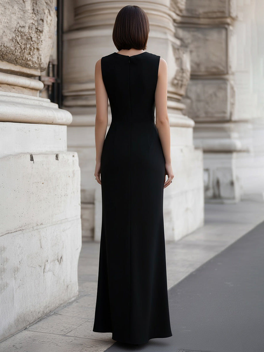 Contrast Draped V-Neck Sleeveless Maxi Dress