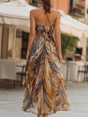 Halter V-Neck Printed Chiffon Maxi Dress