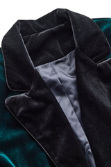 Emerald Velvet Blazer with Satin Lapels and Rose Embroidery