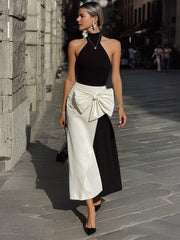 Black White Color Block Top Midi Skirt Set