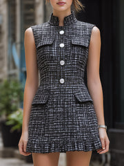 Sleeveless Textured Button-Front Mini Dress