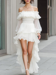 Off-Shoulder Ruffle Tiered High-Low Maxi Dress