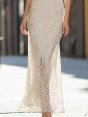 Lace High Neck Flutter Sleeve Maxi Dress