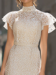 Lace High Neck Flutter Sleeve Maxi Dress