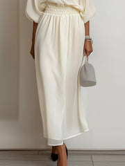 Cream White Chiffon Bow Neck Maxi Dress