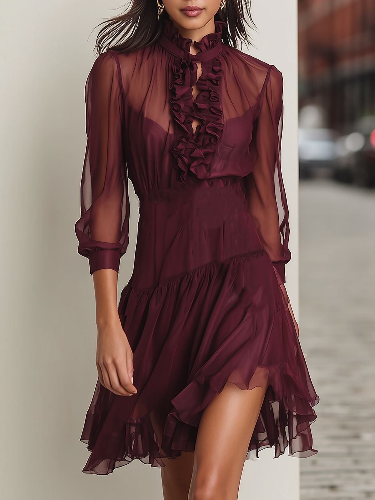 Sheer Chiffon Overlay Slip Dress Two Piece Set