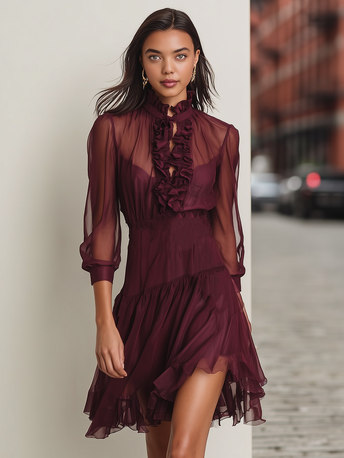 Sheer Chiffon Overlay Slip Dress Two Piece Set