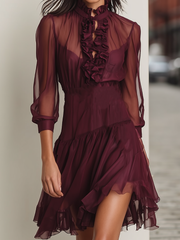 Sheer Chiffon Overlay Slip Dress Two Piece Set