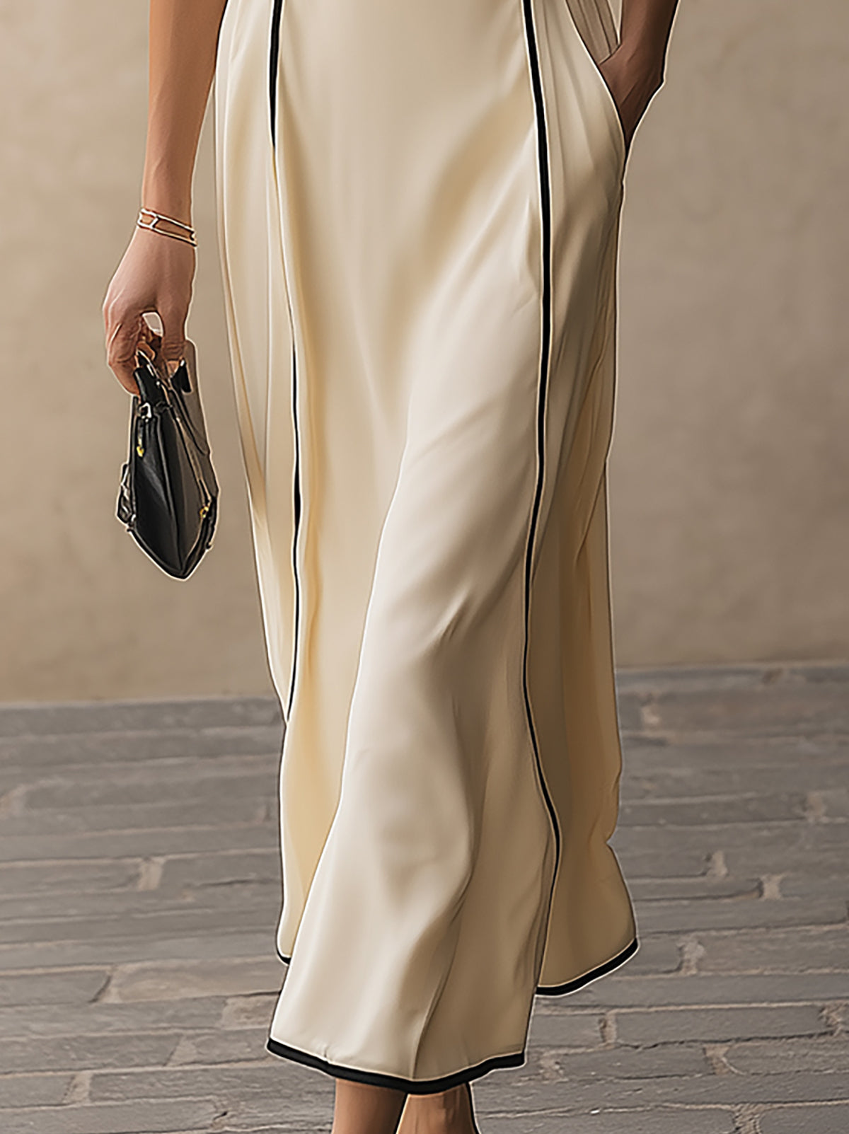 Cream Yellow Cold Shoulder Maxi Dress With Contrast Piping