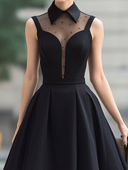 Sheer Panel High-Neck Pleated Midi Dress