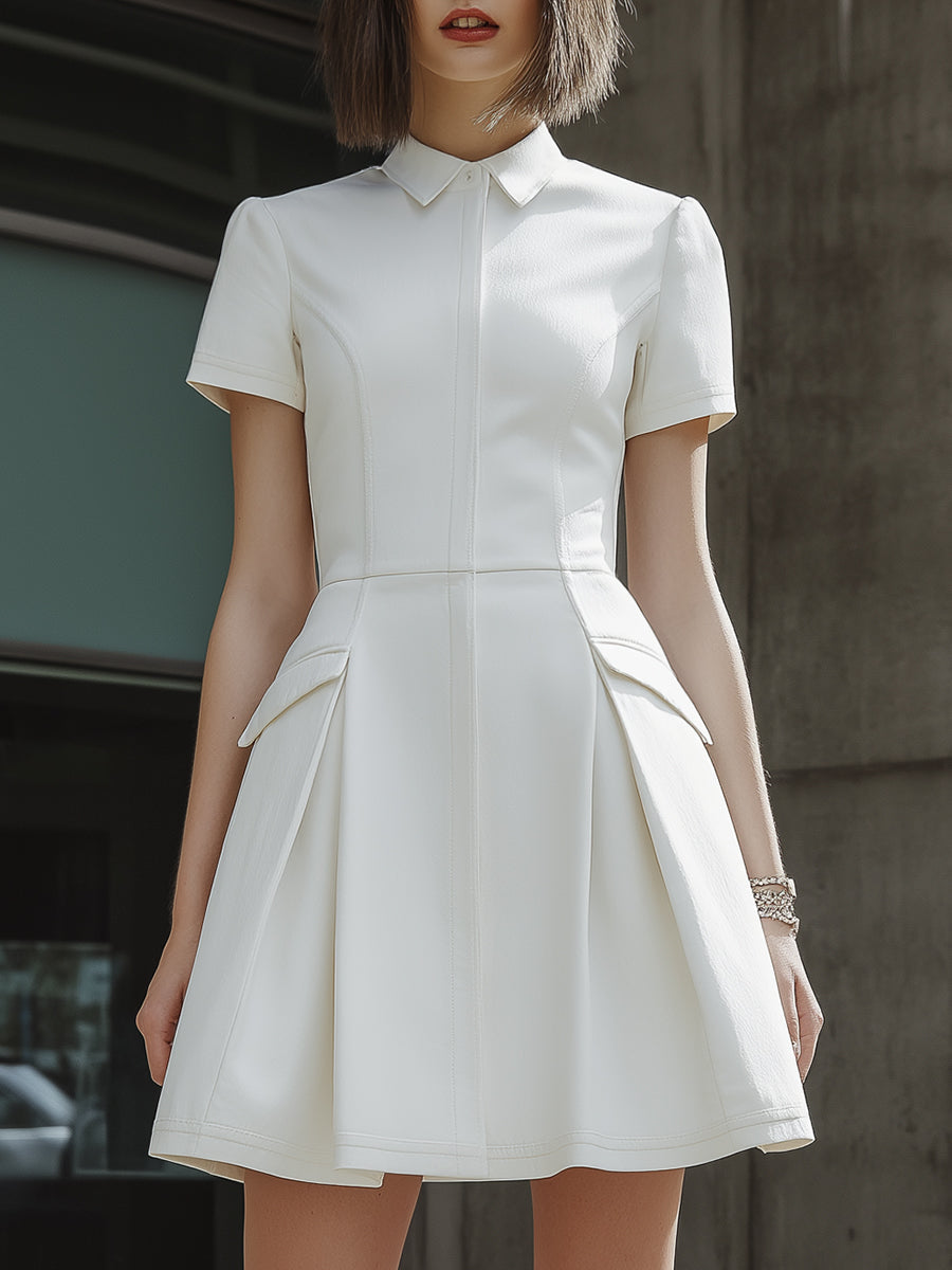 Structured Collared Short Sleeve A-Line Mini Dress
